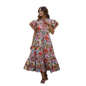 CeliaB Freya Dress Pink Floral Multicolor Midi Maxi Dress NWT - Size XS